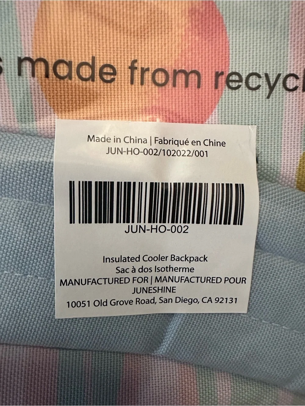 JuneShine “Summer Citrus” Insulated Cooler Backpack — NWT